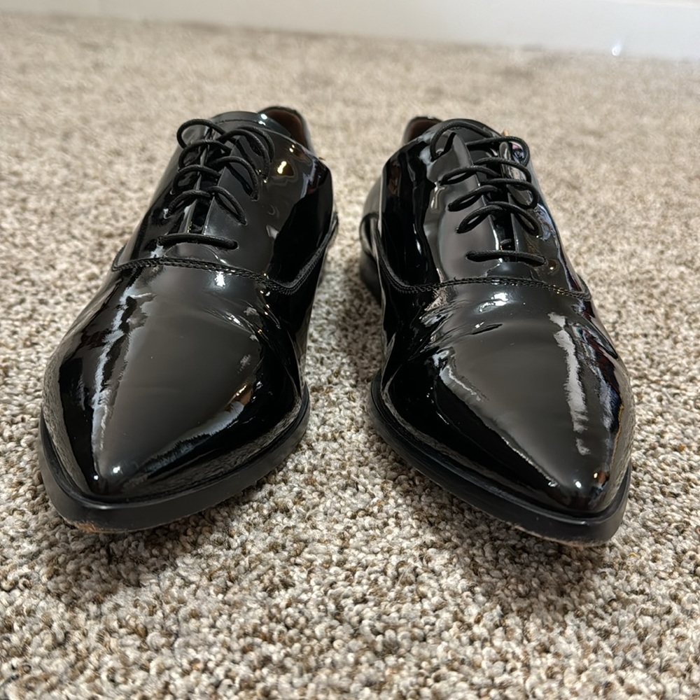 AGL Women's Patent Leather Pointy Toe Oxford EUC Size 10.5 In Black EURO SZ 41.5 - Picture 3 of 10